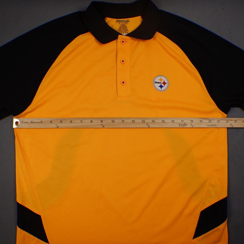 Pittsburgh Steelers Mens M Polo Shirt Reebok Yellow Black Short Sleeve NFL READ - Picture 12 of 15